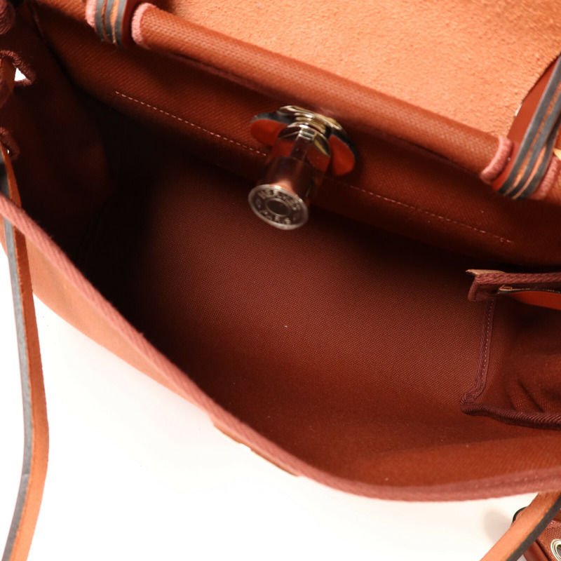 HERMES 帆布Herbag PM銀扣手挽肩背兩用袋Rouge H-4