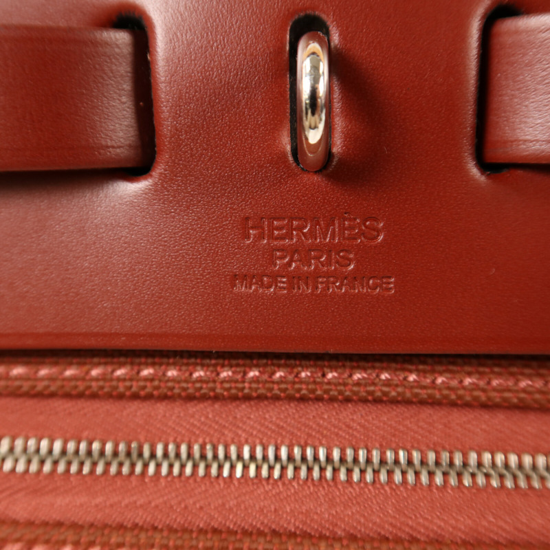 HERMES 帆布Herbag PM銀扣手挽肩背兩用袋Rouge H-5