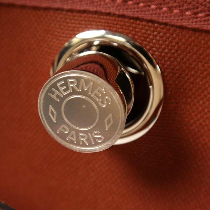 HERMES 帆布Herbag PM銀扣手挽肩背兩用袋Rouge H-7