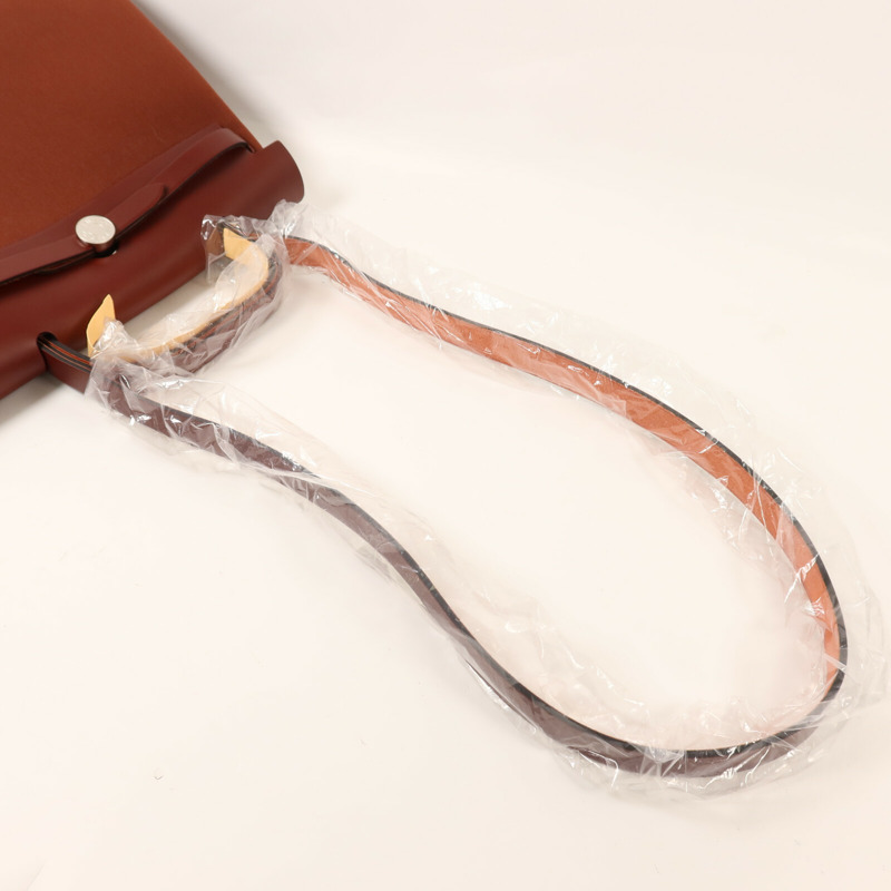 HERMES 帆布Herbag PM銀扣手挽肩背兩用袋Rouge H-8
