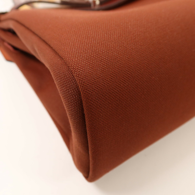 HERMES 帆布Herbag PM銀扣手挽肩背兩用袋Rouge H-10