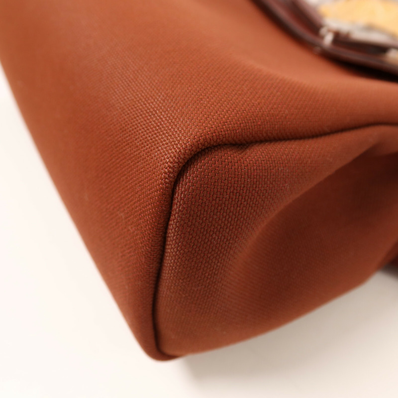 HERMES 帆布Herbag PM銀扣手挽肩背兩用袋Rouge H-11