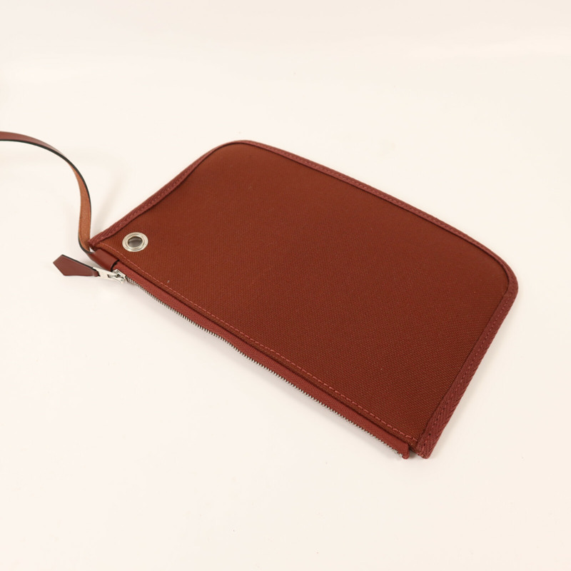 HERMES 帆布Herbag PM銀扣手挽肩背兩用袋Rouge H-15