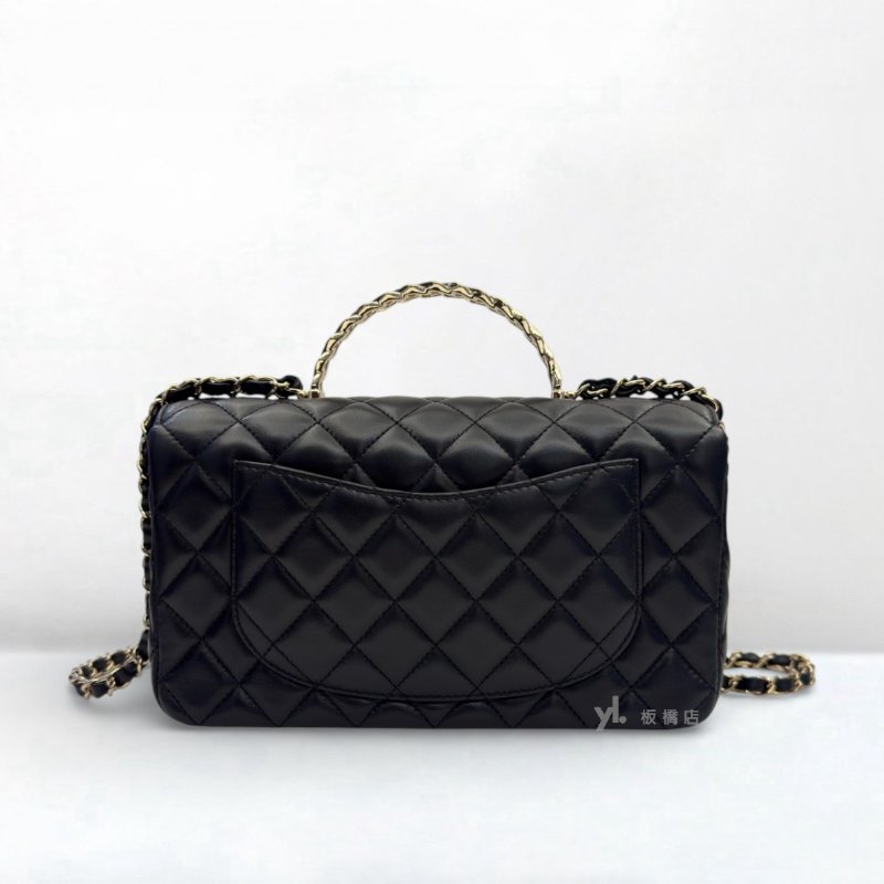 S5309-CHANEL 黑羊皮金釦水鑽手把口蓋包AS4925-5