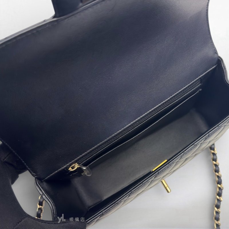 S5309-CHANEL 黑羊皮金釦水鑽手把口蓋包AS4925-8