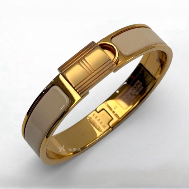 S5316-HERMES CADENAS玫瑰金鎖頭米色手環-4