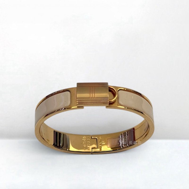 S5316-HERMES CADENAS玫瑰金鎖頭米色手環-5
