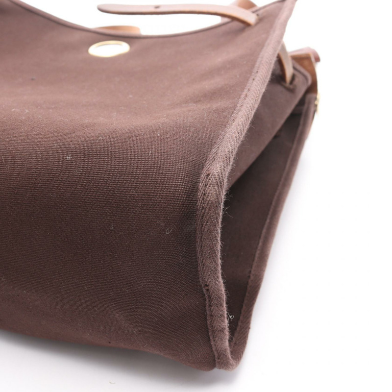 愛馬仕 Herbag A Dos PM 雙肩包，帆布皮革，棕色，金色五金，二手-7