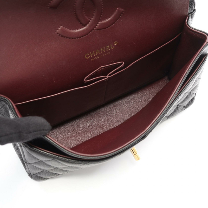 香奈兒 (CHANEL) Matelasse W 翻蓋鏈條單肩背包,粒面小牛皮,黑色,二手,金色五金-2