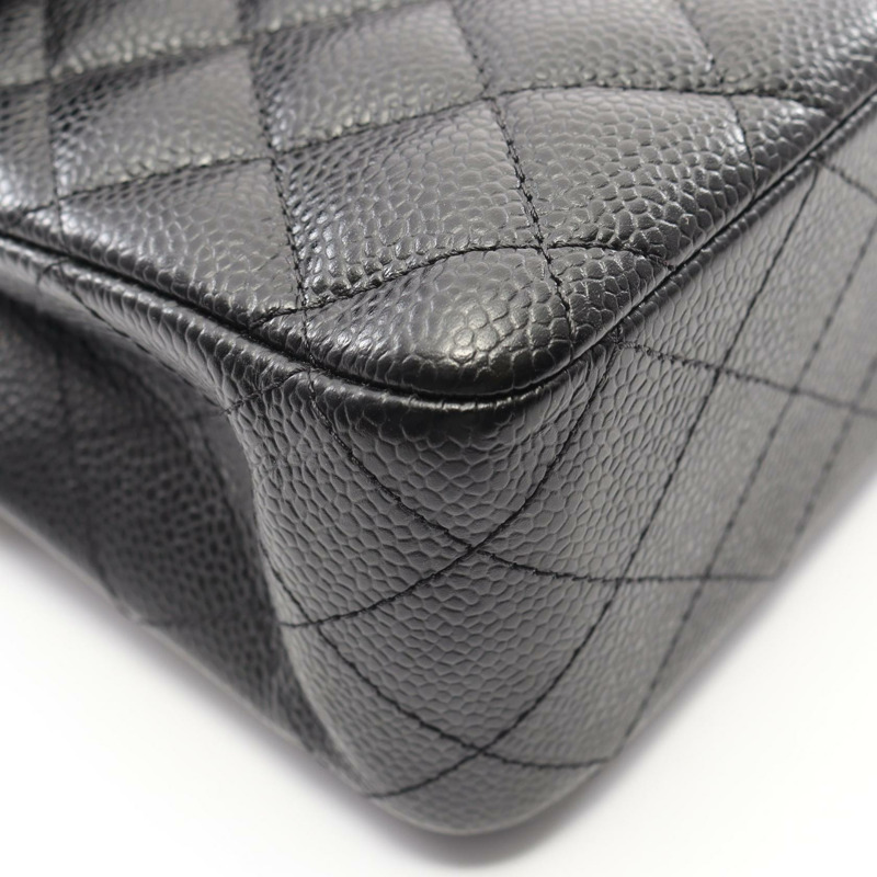 香奈兒 (CHANEL) Matelasse W 翻蓋鏈條單肩背包,粒面小牛皮,黑色,二手,金色五金-6