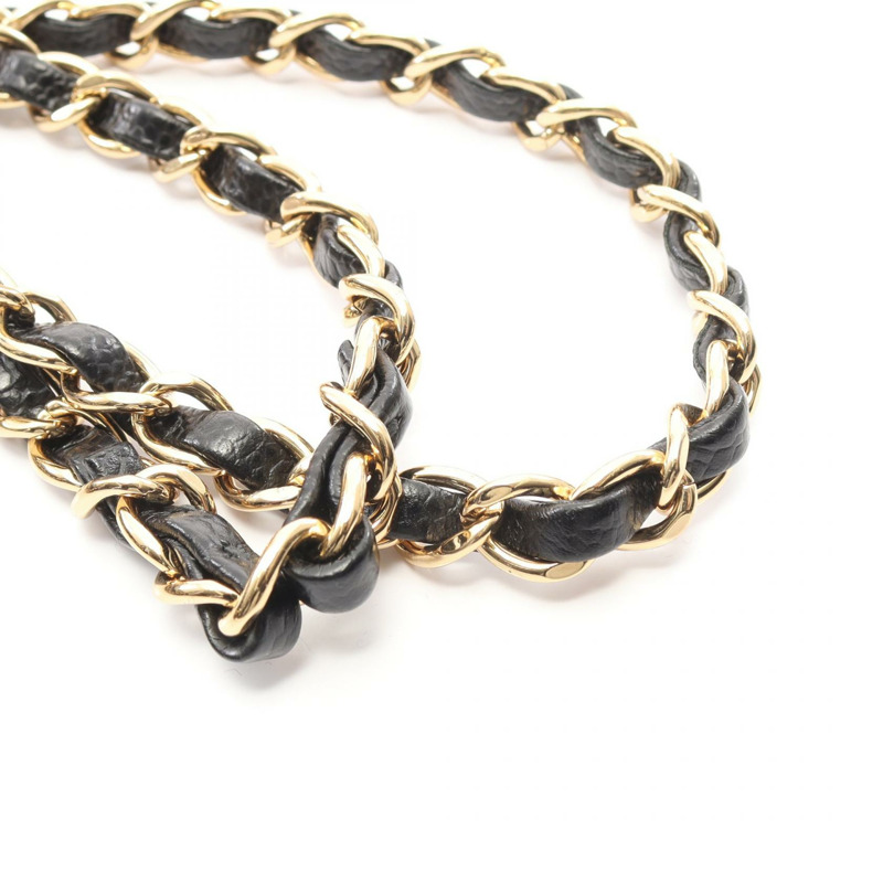 香奈兒 (CHANEL) Matelasse W 翻蓋鏈條單肩背包,粒面小牛皮,黑色,二手,金色五金-8