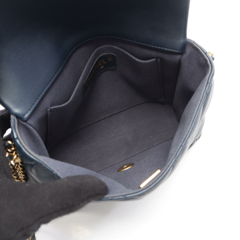 香奈兒 19 dix-neuf 絎縫鏈條肩背包 羊皮 海軍藍 二手 金色五金-2