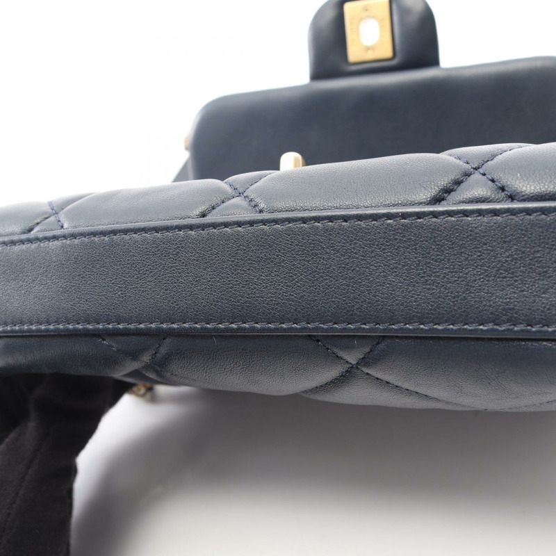 香奈兒 19 dix-neuf 絎縫鏈條肩背包 羊皮 海軍藍 二手 金色五金-7