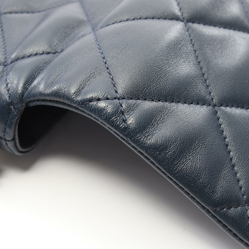 香奈兒 19 dix-neuf 絎縫鏈條肩背包 羊皮 海軍藍 二手 金色五金-9