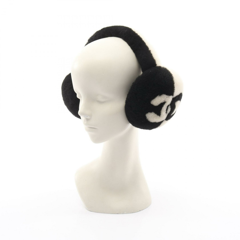 香奈兒 COCO 標誌耳夾，黑色/白色，二手，女士 CC-3