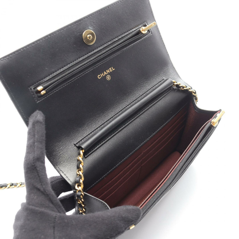 香奈兒 (CHANEL) 絎縫鏈條單肩包,羊皮材質,黑色,二手,女士款,金色五金-2