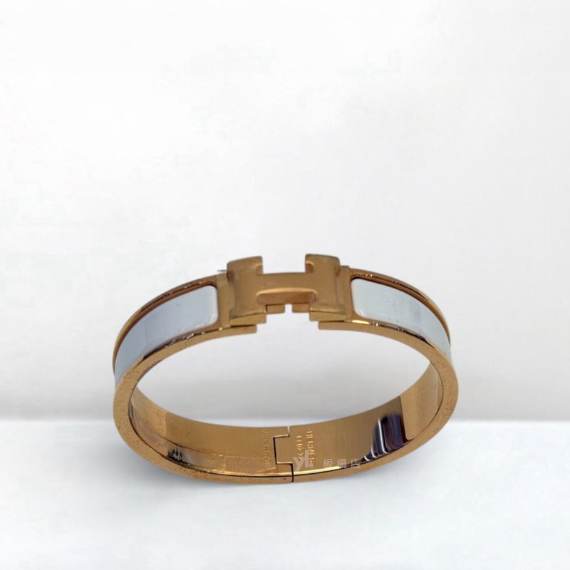 S5323-Hermes Clic白色玫瑰金釦H手環PM-0
