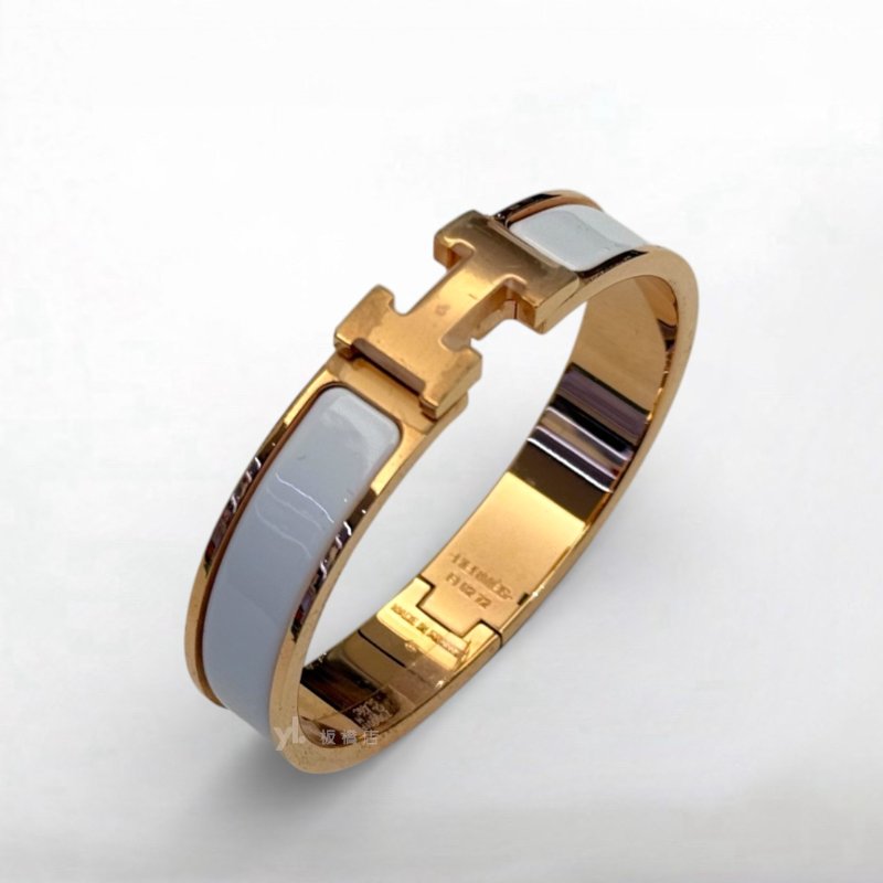 S5323-Hermes Clic白色玫瑰金釦H手環PM-1