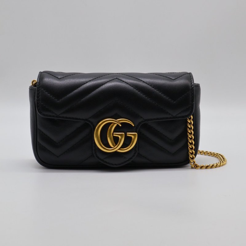 GUCCI Marmont Matelasse斜背包 - 16超迷你黑金-0