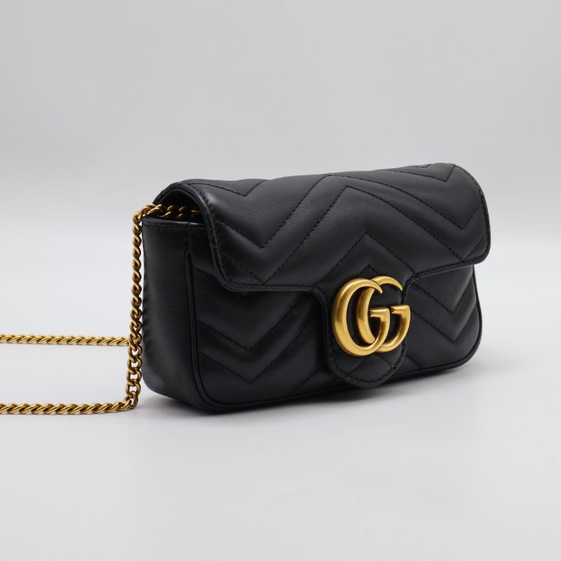GUCCI Marmont Matelasse斜背包 - 16超迷你黑金-2