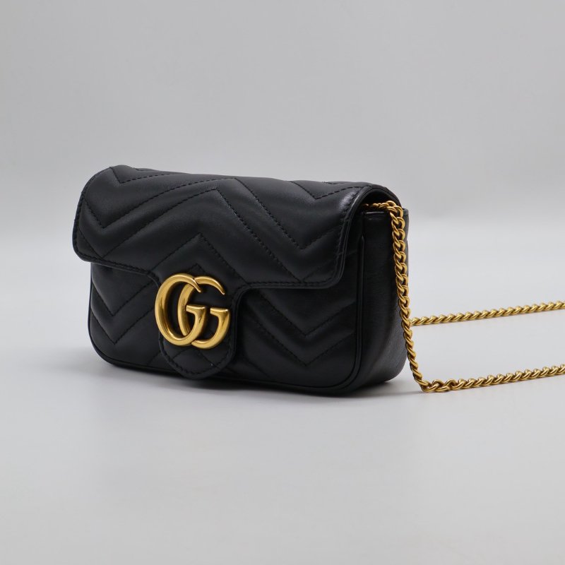 GUCCI Marmont Matelasse斜背包 - 16超迷你黑金-3