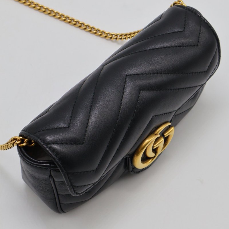 GUCCI Marmont Matelasse斜背包 - 16超迷你黑金-5