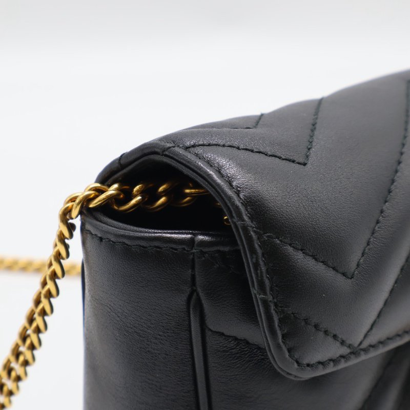 GUCCI Marmont Matelasse斜背包 - 16超迷你黑金-6