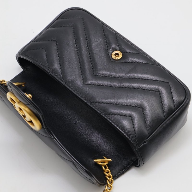 GUCCI Marmont Matelasse斜背包 - 16超迷你黑金-11