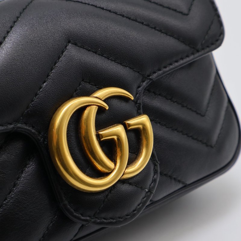 GUCCI Marmont Matelasse斜背包 - 16超迷你黑金-14