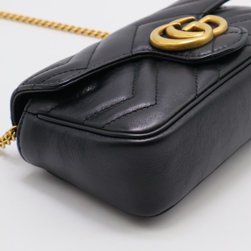 GUCCI Marmont Matelasse斜背包 - 16超迷你黑金-15