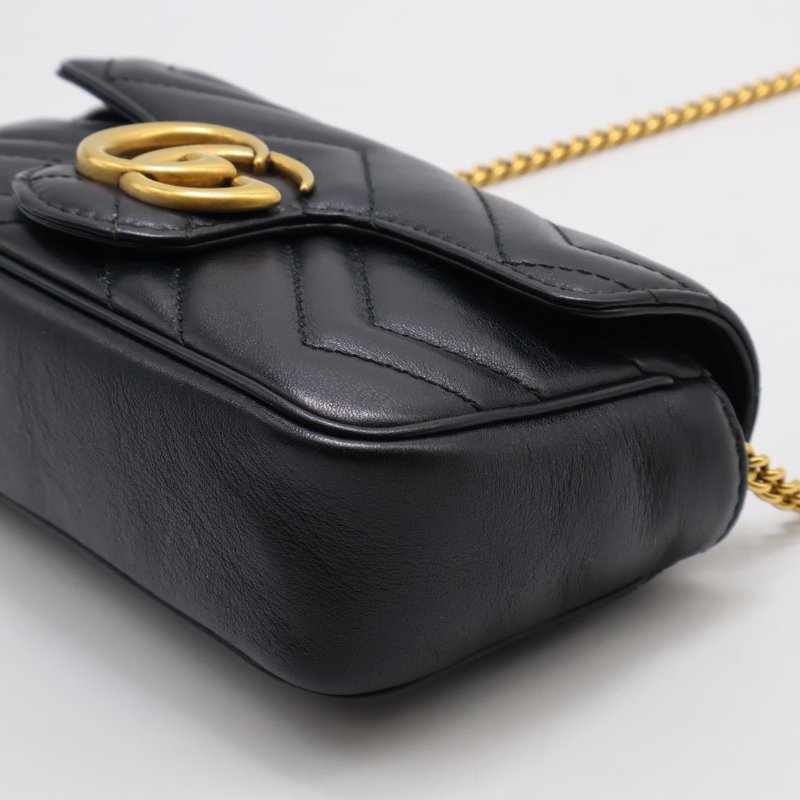 GUCCI Marmont Matelasse斜背包 - 16超迷你黑金-16