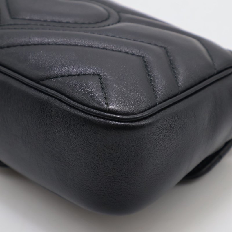 GUCCI Marmont Matelasse斜背包 - 16超迷你黑金-17