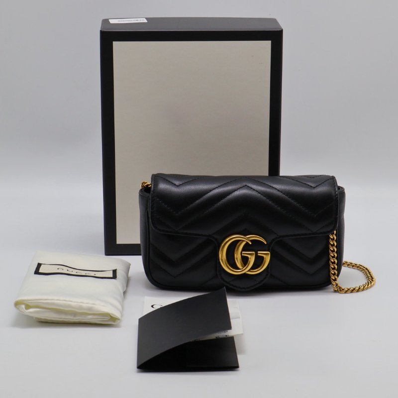 GUCCI Marmont Matelasse斜背包 - 16超迷你黑金-20