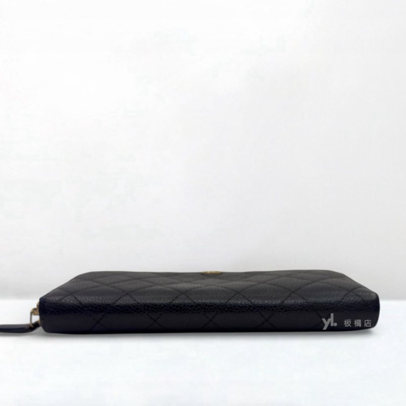 S5334-CHANEL 黑荔枝皮金釦ㄇ拉長夾 A50097-4