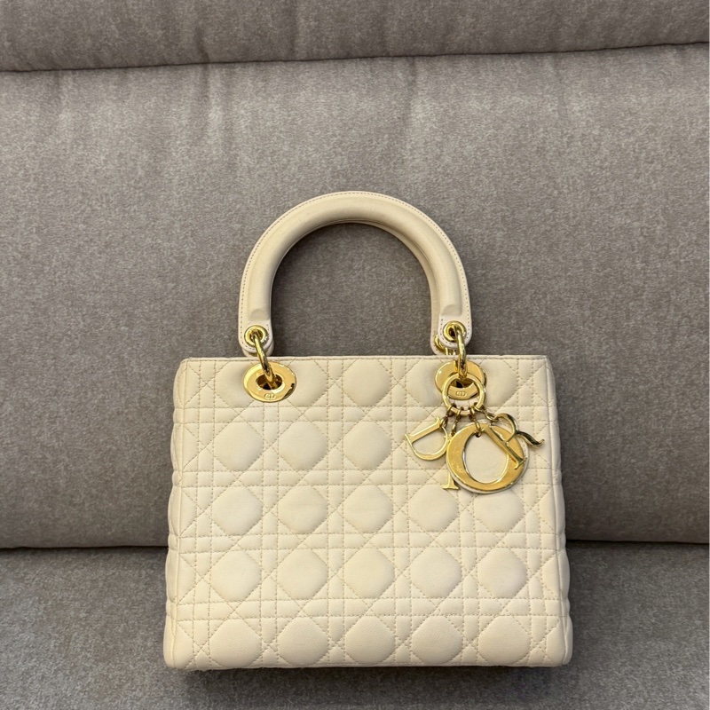 LADY DIOR中號奶油白黛妃包-0