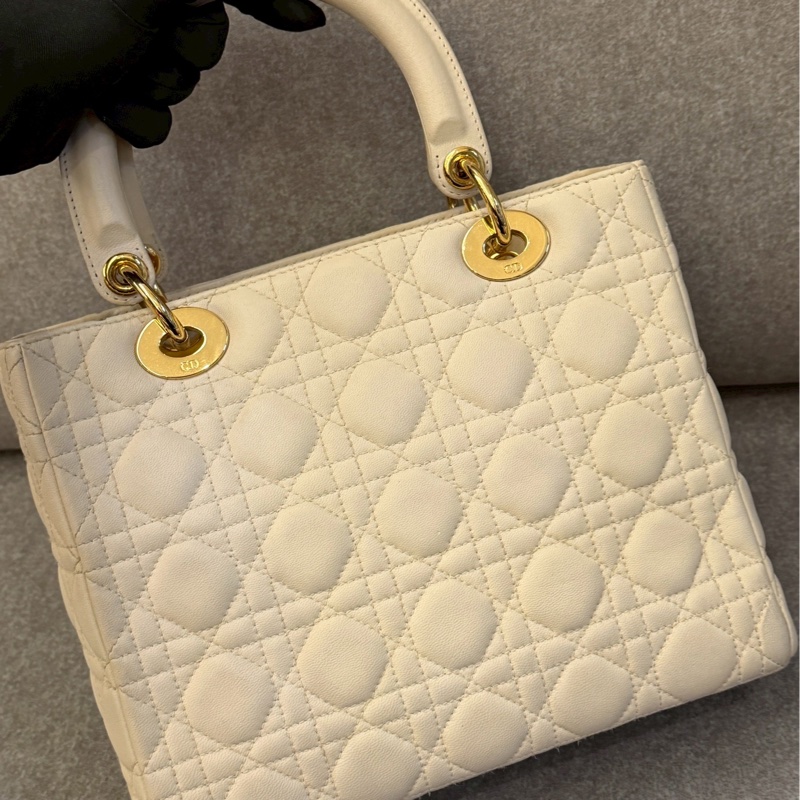 LADY DIOR中號奶油白黛妃包-2