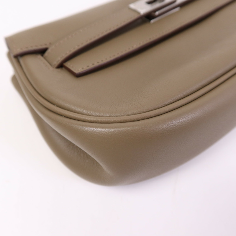 HERMES Swift皮革Kelly Moove銀扣肩背袋Etoupe-5