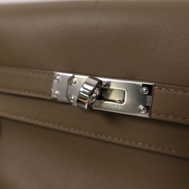 HERMES Swift皮革Kelly Moove銀扣肩背袋Etoupe-9