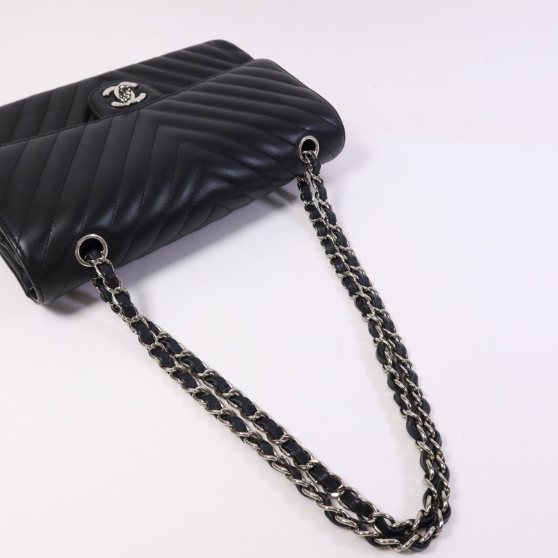 CHANEL 羊皮皮革Classic Flap銀扣鏈帶肩背袋-8