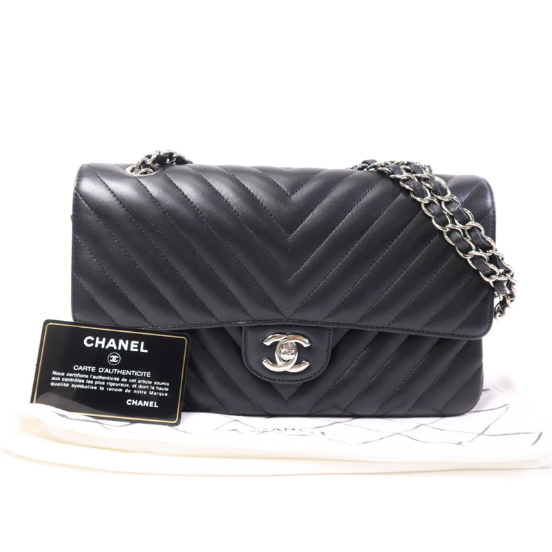CHANEL 羊皮皮革Classic Flap銀扣鏈帶肩背袋-15