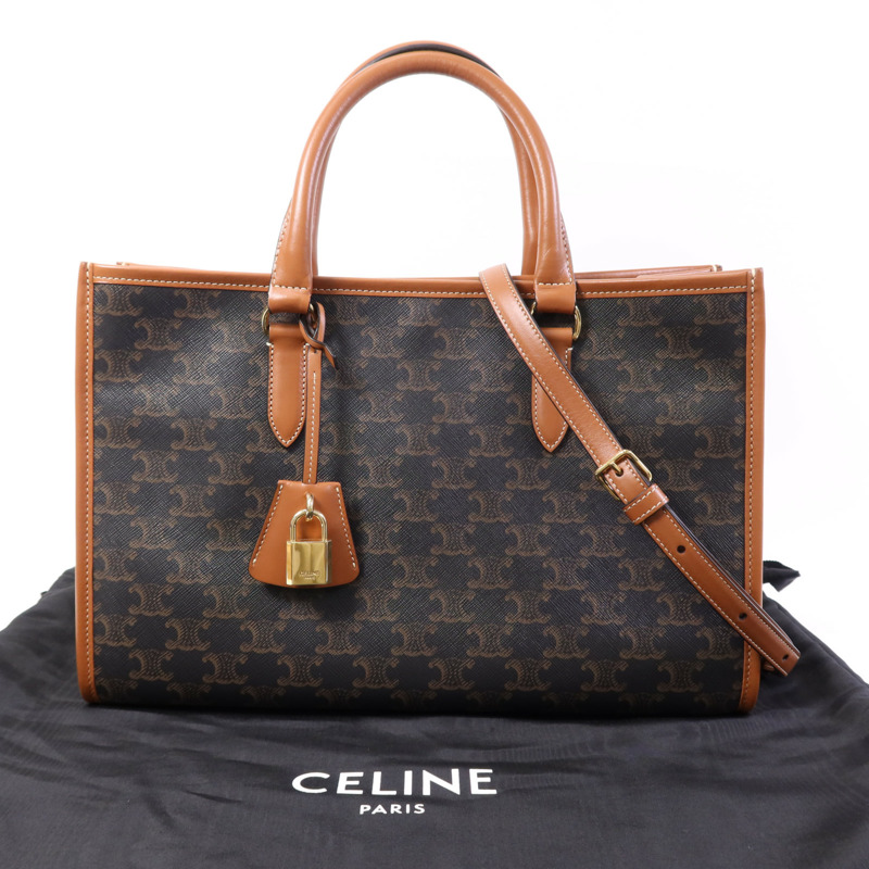 CELINE 塗層帆布Mini horizontal Cabas金扣手挽肩背兩用袋-13