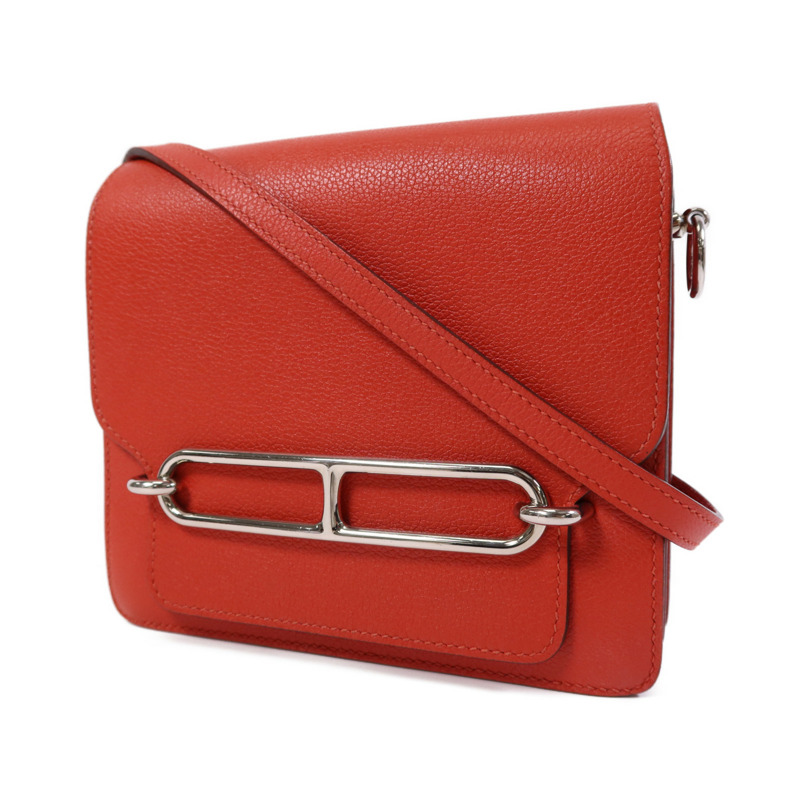 HERMES Evercolour皮革Roulis Mini銀扣肩背袋Rouge Tomate-2