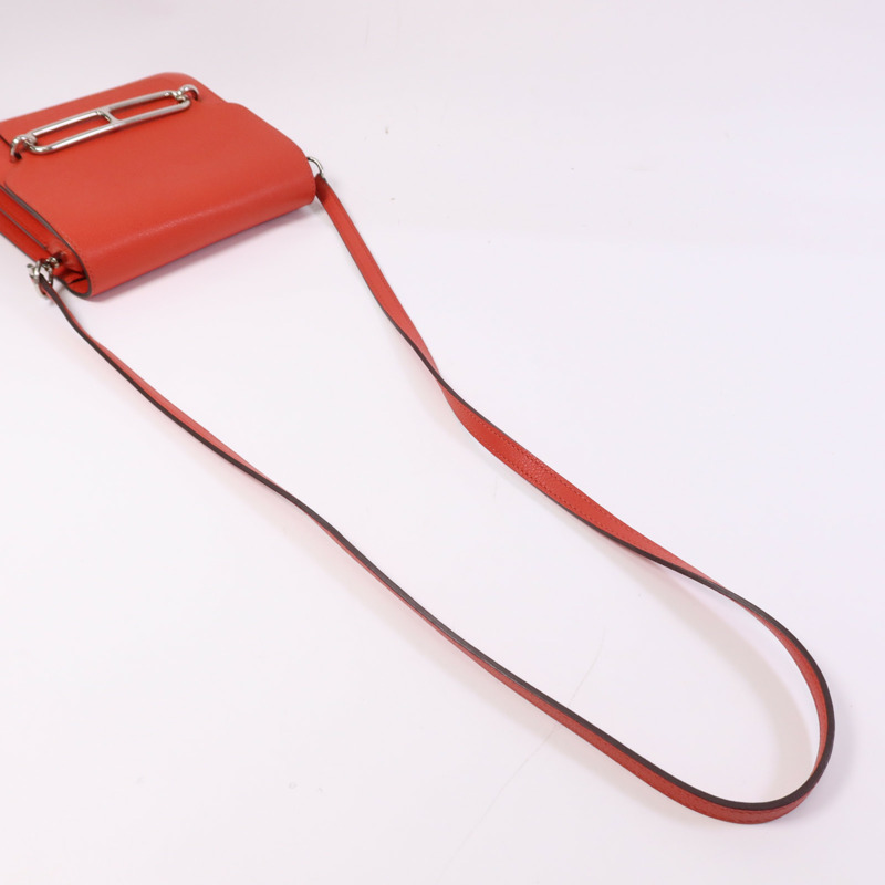 HERMES Evercolour皮革Roulis Mini銀扣肩背袋Rouge Tomate-8