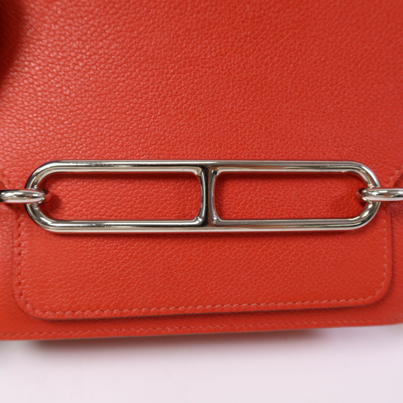 HERMES Evercolour皮革Roulis Mini銀扣肩背袋Rouge Tomate-9