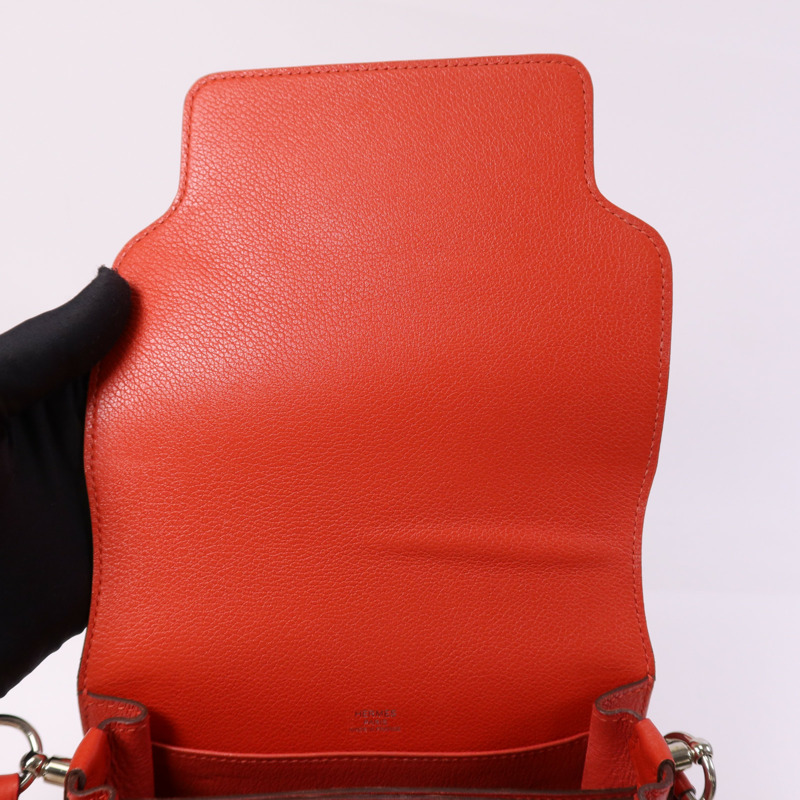 HERMES Evercolour皮革Roulis Mini銀扣肩背袋Rouge Tomate-10