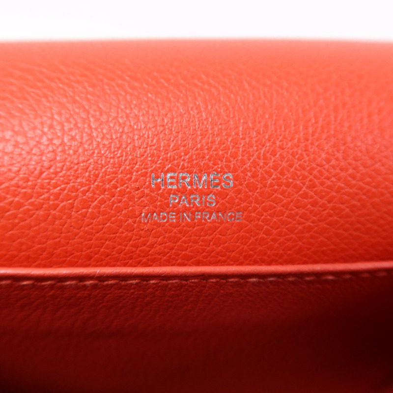 HERMES Evercolour皮革Roulis Mini銀扣肩背袋Rouge Tomate-12