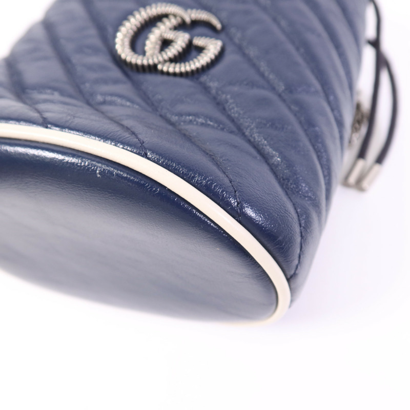 GUCCI 牛皮皮革GG Marmont Bucket銀扣鏈帶肩背袋-4