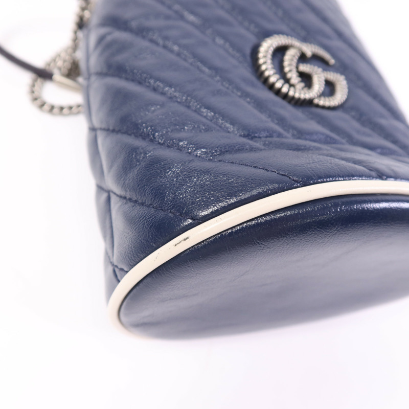 GUCCI 牛皮皮革GG Marmont Bucket銀扣鏈帶肩背袋-5
