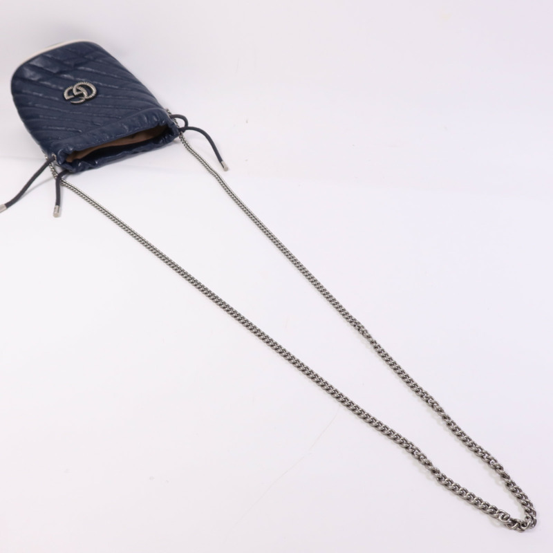 GUCCI 牛皮皮革GG Marmont Bucket銀扣鏈帶肩背袋-8