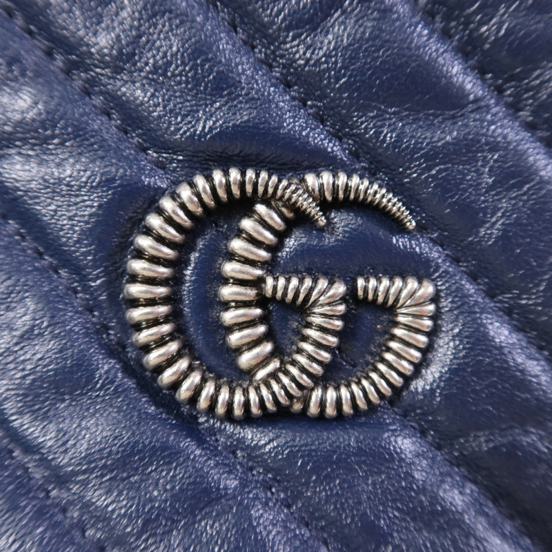 GUCCI 牛皮皮革GG Marmont Bucket銀扣鏈帶肩背袋-9